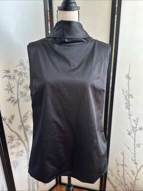 Zara Black Satin Cowl Neck Sleeveless Open Scoop Back Blouse Top